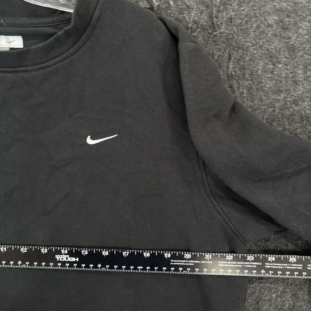 Nike Sweatshirt Women's Medium Black Small Swoosh Fleece Crewneck Pullover